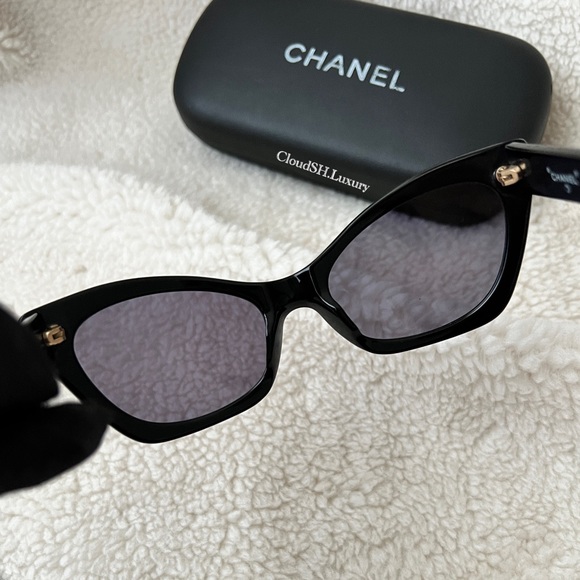 Auth Chanel Vintage CC Logo Black Cat Eye Sunglasses *For Small face frames - Picture 4 of 13